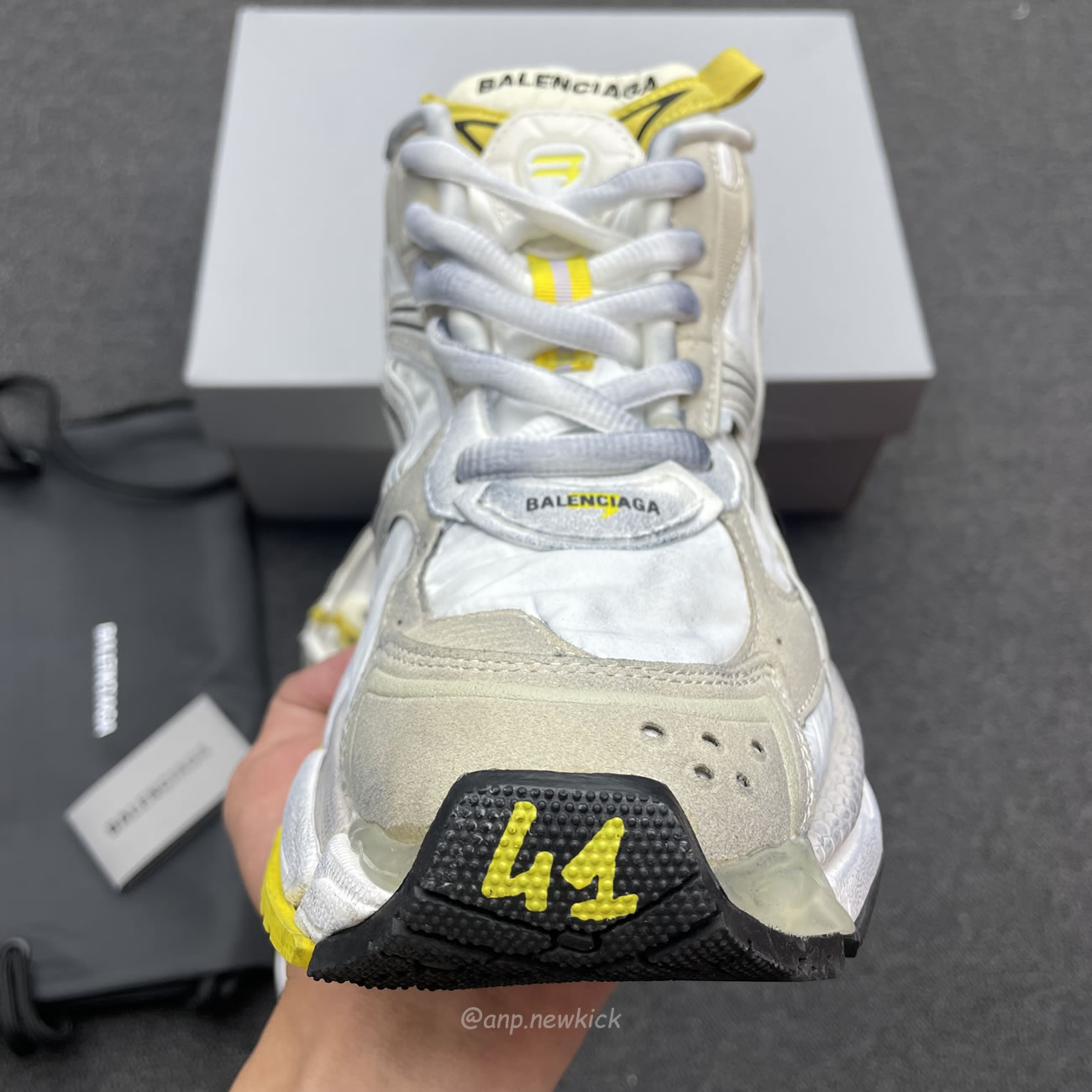 Balenciaga Runner Nylon Grey White Yellow Womens 772774 W3rny 9170 (10) - newkick.vip